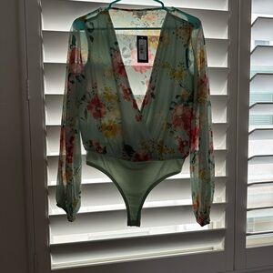 Privy Green and Orange Wrap Backless Bodysuit